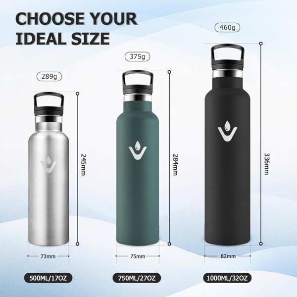 Thermosflasche 1L, Trinkflasche Edelstahl Kohlensäure Geeignet, Auslaufsicher Wasserflasche mit Strohhalm, Doppelwandige Vakuumisolierte, BPA-frei, Isolierflasche für Sprudel, Büro, Reisen, Laufen Bild 5