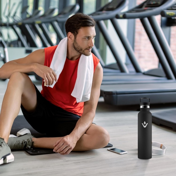 Thermosflasche 1L, Trinkflasche Edelstahl Kohlensäure Geeignet, Auslaufsicher Wasserflasche mit Strohhalm, Doppelwandige Vakuumisolierte, BPA-frei, Isolierflasche für Sprudel, Büro, Reisen, Laufen Bild 6