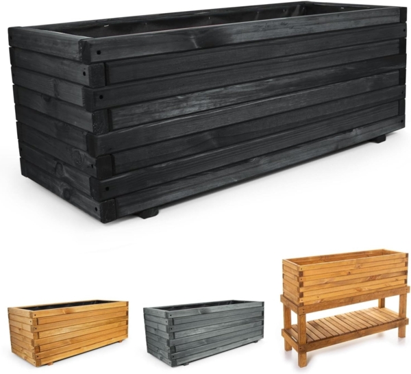 BooGardi Pflanzkübel Pflanzkasten Holz mit Vlies (Hochbeet 90cm schwarz), 5 Größen Blumenkasten Kräuterbeet Balkon Terrasse