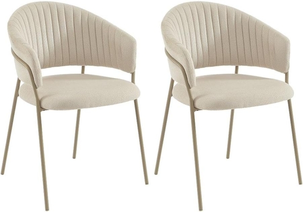 Vente-unique - Stuhl 2er-Set - Texturierter Stoff & Metall - Beige - MADOLIA von Pascal MORABITO Bild 3