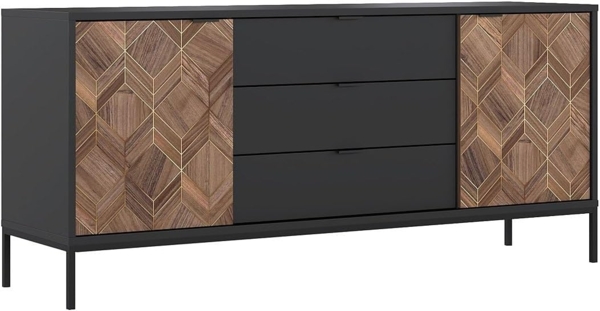 Vente-unique - Sideboard mit 2 Türen & 3 Schubladen - Schwarz & Holzfarben dunkel - MIALINE