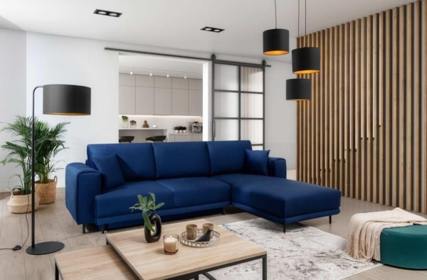 Designer Sofa Diana mit Schlaffunktion und Stauraum Blau Rechts Bild 2