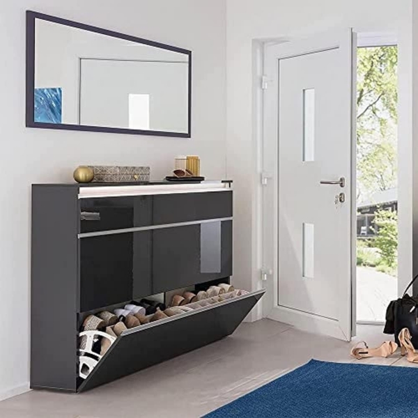 INOSIGN Schuhschrank Magic Schuhschrank, Schuhkommode, Schuhregal, softgriff 3 Klappen, Doppelschuhtrommeln Komplett Hochglanz lackiert Breite 120