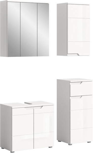 xonox. home Bad Solero X7WA9B03 Badkombination Badmöbel-Set Badmöbel in Weiß Nachbildung und weiß Hochglanz tiefzieh, ca. B/H/T: 116 x 193 x 34 cm