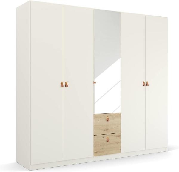 Rauch Möbel Homey by Quadra Spin Schrank Drehtürenschrank, Weiß, 5-trg. mit Spiegel, inkl. 3 Kleiderstangen, 3 Einlegeböden, 2 Schubkästen, BxHxT 226x210x54 cm