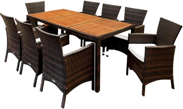 Casaria Garten-Essgruppe Palermo, (9-tlg), 8 Personen Polyrattan inkl. 7cm Auflagen Akazie Holz Wetterfest