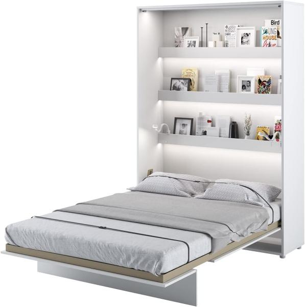 MEBLINI Schrankbett Bed Concept - BC-01 - 140x200cm Vertikal - Weiß Matt - Wandbett mit Lattenrost - Klappbett mit Schrank - Wandklappbett - Murphy Bed - Bettschrank