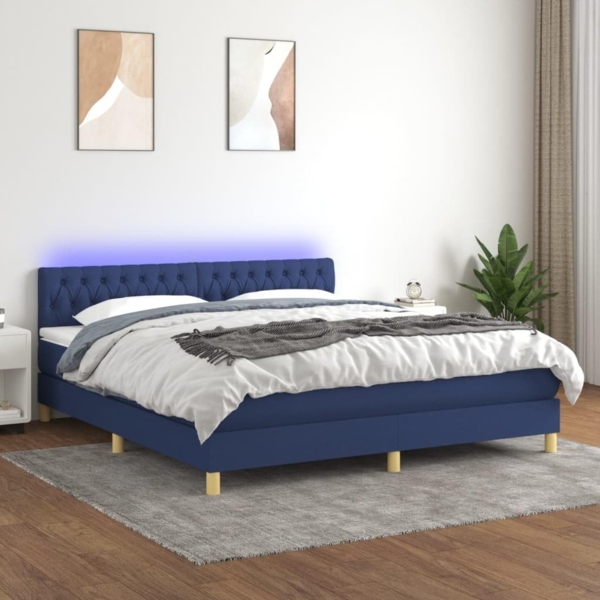 vidaXL Boxspringbett mit Matratze & LED Blau 180x200 cm Stoff 3133979