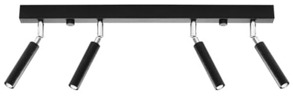 Deckenleuchte, Schwarz, Stahl, bewegliche Spots, L 60 cm