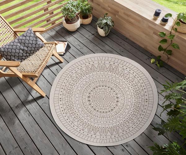 In- & Outdoor Wendeteppich Porto Creme Beige, rund - 100 cm Durchmesser