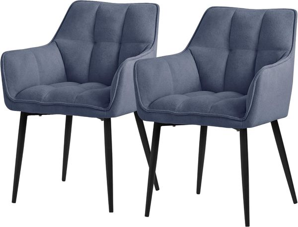 ML-DESIGN Polsterstuhl Esszimmerstuhl mit dickem gepolsterter Sitz Rücken- und Armlehnen (2 St), Wohnzimmerstuhl aus Frotteestoff Blau Loungesessel Küchenstuhl
