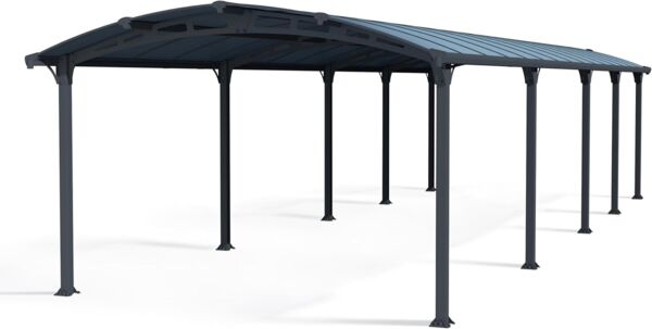 Palram Arcadia 10600 Carport Aluminium & Verzinkter Stahl 10,5x3,5 m, Überdachung, Autogarage, Autounterstand, Einfache Montage, Carport Bausatz, 10 Jahre Garantie, Anthrazit Inkl. Regenrinne