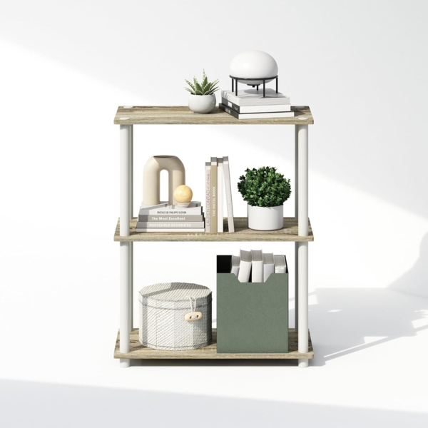 Furinno Turn-N-Tube 3-stufiges, kompaktes Mehrzweck-Präsentationsregal, Regaleinheit, Bücherregal, Sonoma Eiche/Weiß Bild 5