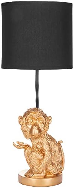 BRUBAKER Nachttischlampe Tischleuchte Kleines Äffchen Gold, Tischlampe, ohne Leuchtmittel, Affe Motiv Lampe mit Keramikfuß, Höhe 52 cm