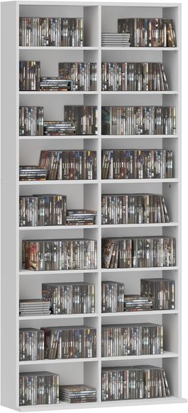 HOMCOM CD-Regal CD-Ständer für bis zu 640 CDs oder 360 DVDs oder 430 Blurays, CD DVD Blueray Regal 1-tlg, fürs Wohnzimmer 24 x 175 cm Weiß