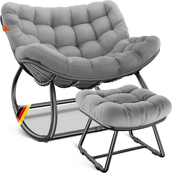 KESSER® Schaukelstuhl für drinnen & draußen ergonomischer Schaukelsessel | maximale Belastung von 120kg Relaxsessel mit Rutschfesten Füßen, Witterungsbeständig | Ideal für Balkon, Garten & Wohnzimmer Grau, XXL Chillexer Pro