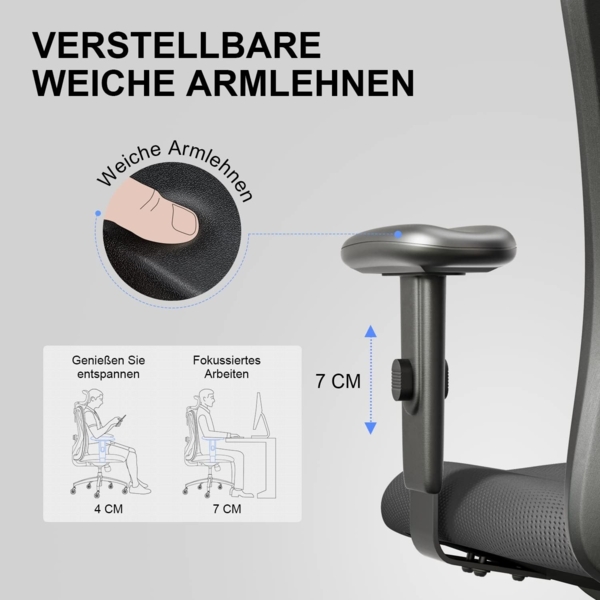 SIHOO Ergonomischer Schreibtischstuhl, Drehstuhl hat Verstellbarer Lordosenstütze, Kopfstütze und Armlehne, Höhenverstellung und Wippfunktion, Rückenschonend, Bürostuhl bis 150kg/330LB Belastbar Bild 9