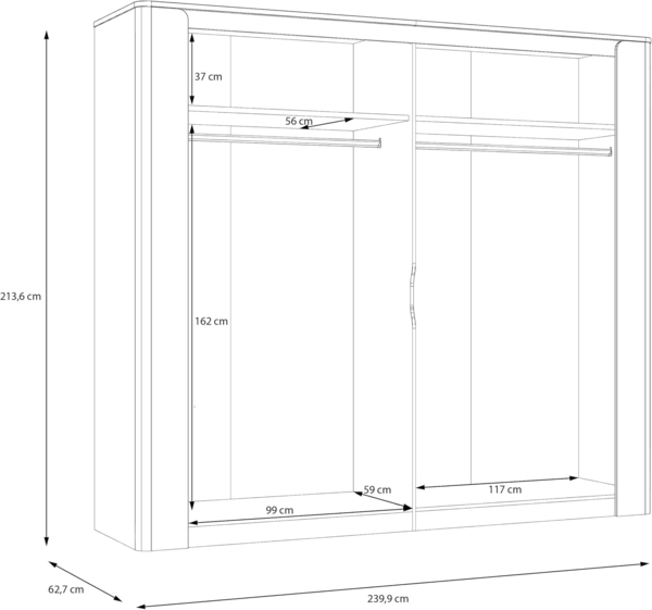 Kleiderschrank Venedig / Vodol, Holzwerkstoff, Beige, 240 x 214 x 63 cm Bild 2
