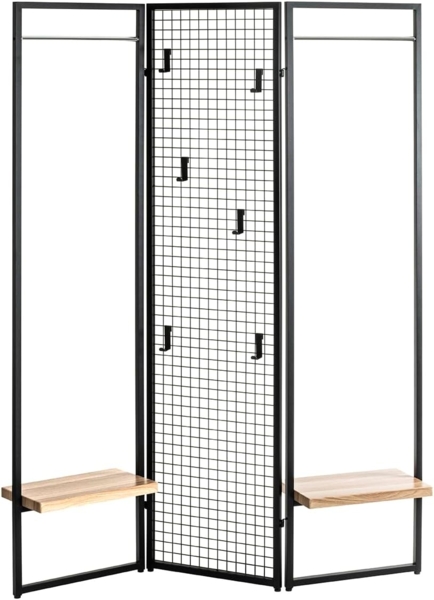 HAKU Möbel Standgarderobe, eiche, schwarz, MDF, Metall - Maße: B 133 x H 175 x T 24 cm, Style: Modern