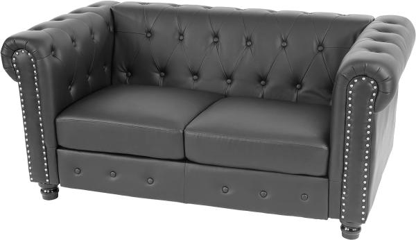 Luxus 2er Sofa Loungesofa Couch Chesterfield Kunstleder 160cm ~ runde Füße, schwarz