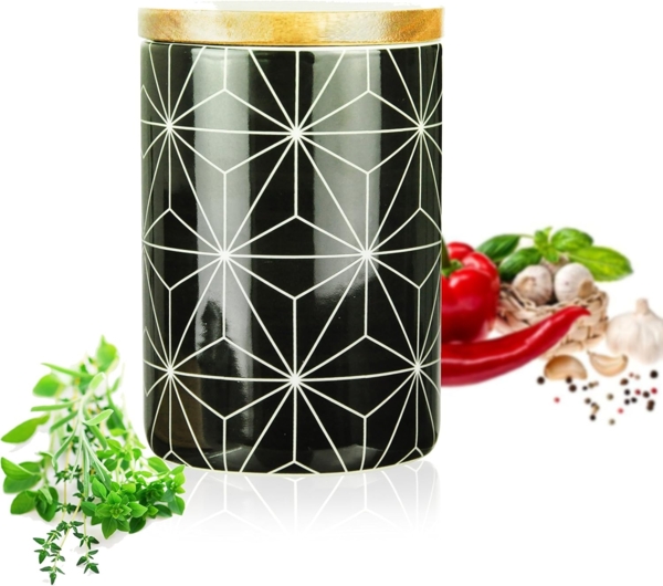 Vorratsdose 800ml mit Holzdeckel Gummidichtung Porzellan Vorratsbehälter Dose #2