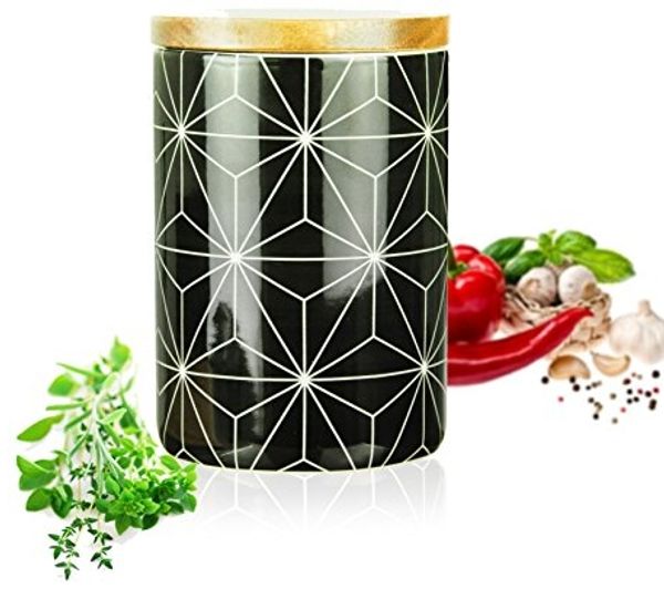 Vorratsdose 800ml mit Holzdeckel Gummidichtung Porzellan Vorratsbehälter Dose #2