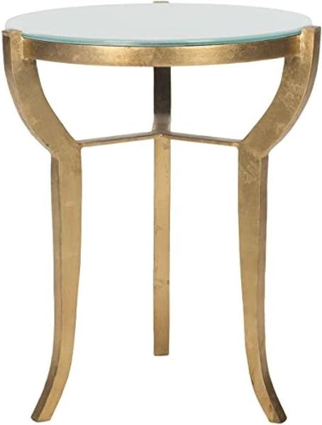 SAFAVIEH Glam Accent Table with Iron Legs, in Gold and White, 42 X 42 X 52.07