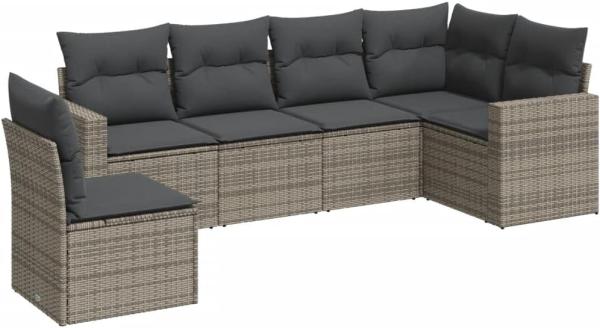 vidaXL 6-tlg. Garten-Sofagarnitur mit Kissen Grau Poly Rattan 3251367