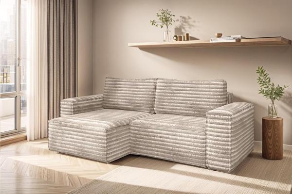 Ecksofa Schlafsofa MADLEN Stoff Velo Beige Ottomane Links