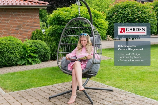 LC Garden Hängesessel Sunai Bequemer Hängekorb Sessel Rattan Hängesessel Indoor und Outdoor, mit Relaxfunktion