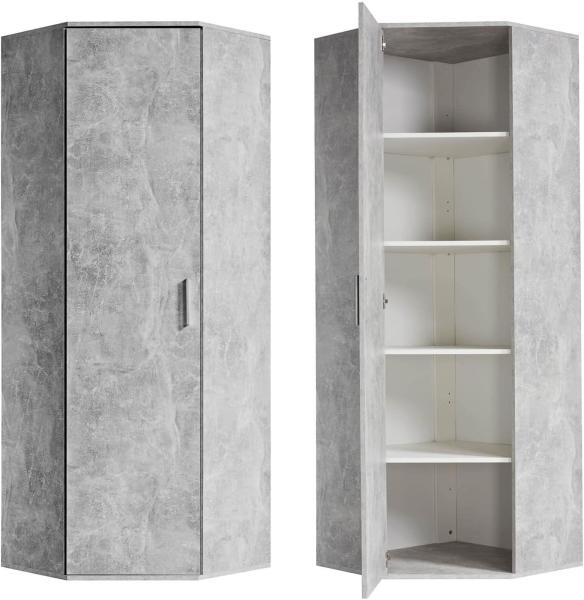 mokebo® Eckschrank in Grau aus Holz 'Der Lange' moderner Mehrzweckschrank für Flur, Schlafzimmer und Wohnzimmer, Schrank & Haushaltsschrank | 64x180x64 (B/H/T in cm) | Betonoptik