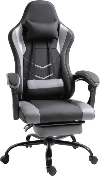 Vinsetto Ergonomischer Gaming Stuhl Bürostuhl Schreibtischstuhl, Drehstuhl Höhenverstellbar, Verstellbares Massage Lendenkissen mit Fußstützen Schwarz 62x52x128 cm