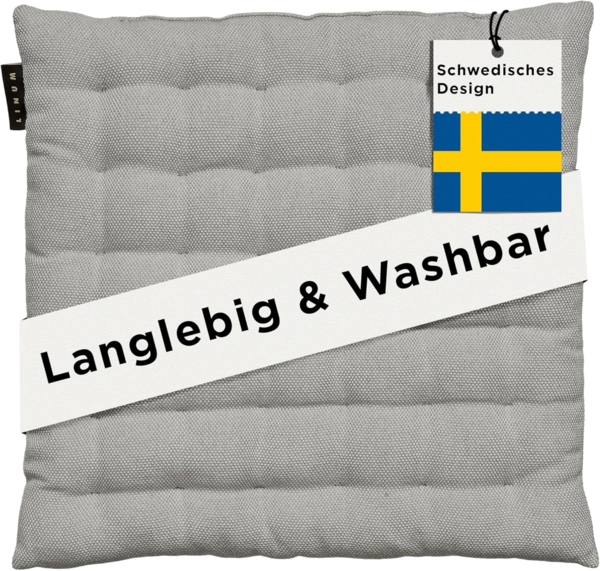 LINUM PEPPER Elegantes Sitzkissen 40x40 cm, 100% Baumwolle, Maschinenwaschbar, Hellgrau