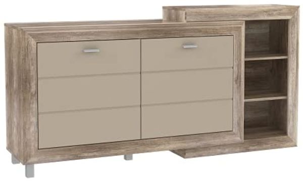 FORTE Genetic Kommode mit 2 Türen, Holzwerkstoff, Eiche Antik kombiniert mit Beige Glanz, 66 x 90,3 x 180 cm