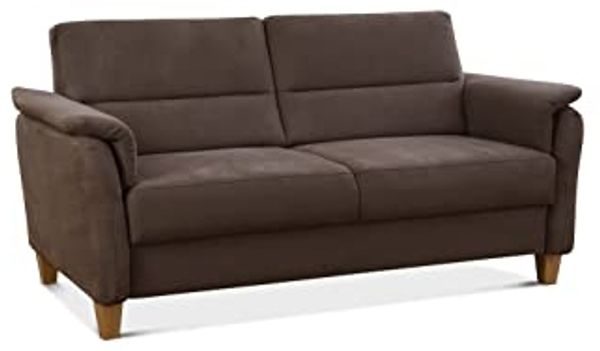 CAVADORE 3er-Sofa Palera mit Federkern / Kompakte Dreisitzer-Couch im Landhaus-Stil / passender Sessel und Hocker optional / 179 x 89 x 89 / Mikrofaser, Braun