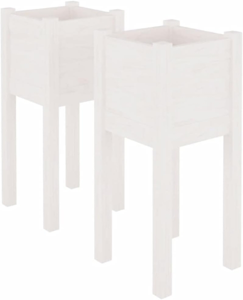 vidaXL Pflanzkübel 2 Stk. Weiß 31x31x70 cm Massivholz Kiefer 810782