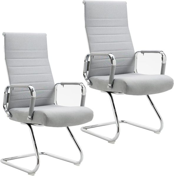 SVITA ELEGANCE COMFORT 2x Besucherstuhl Stoff Freischwinger mit Armlehne Hellgrau