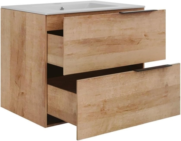 Vente-unique - Hängender Badezimmerunterschrank mit Einbauwaschbecken - Heller Naturton - 60 cm - NISAYA