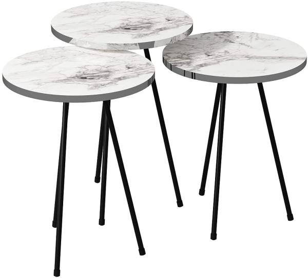 Beistelltisch 3er Set Marmoroptik Weiß 21826269