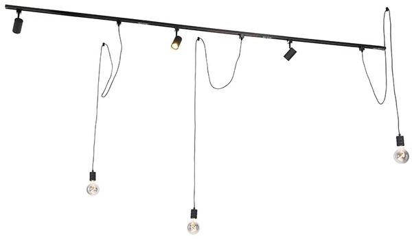 Qazqa Schienensystem-Sets Iconic cavalux jeana, ohne Leuchtmittel, E27, Schwarz, Modern, Aluminium, Deckenstrahler 3-flammig