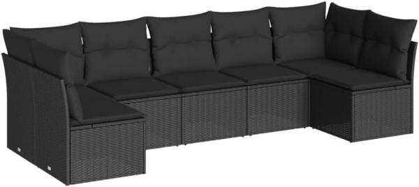 vidaXL 7-tlg. Garten-Sofagarnitur mit Kissen Schwarz Poly Rattan