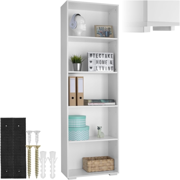 tectake Bücherregal Bücherständer Lexi 5 Fächer 60x30x190cm, Einzelstück, MDF