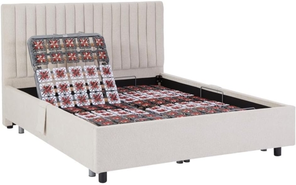 Vente-unique - Dekoratives Bett mit elektrischer Relaxfunktion mit Tellern + 3-Zonen-Matratze aus 100 % Latex - 2 x 70 x 190 cm - Stoff - Beige - TIARI von YSMÉE Bild 4