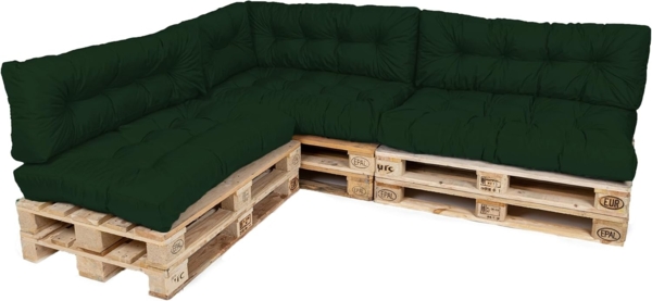 TexDeko® Garden Palettenkissen 120 x 80 x 18 cm wasserabweisend UV - beständig In- & Outdoor Premium Sitzkissen gesteppt Palettenauflage für Europaletten (7-TLG Set, Dunkelgrün)