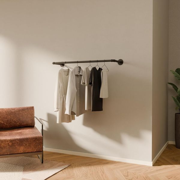 pamo. design Kleiderstange FINN Kleiderständer Garderobenstange für Jacken, Mäntel & Kleidung (Set, 1), schwarze Kleiderstange zur Wandmontage im industrial Design