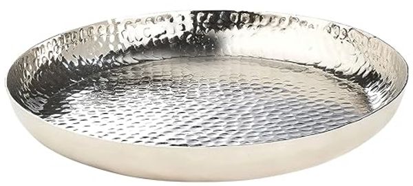 Kobolo Tablett Tablett Dekoschale silber gehämmert 34cm, Aluminium