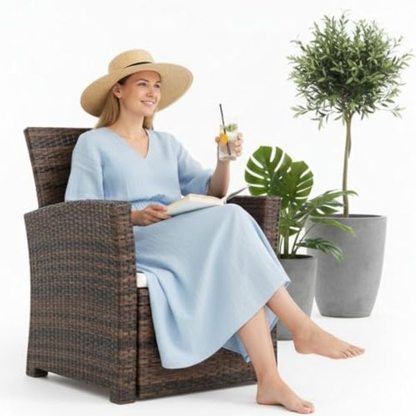 Garten Relaxsessel in Braun Polyrattan Gartenmöbel Balkon Stuhl Sitzmöbel