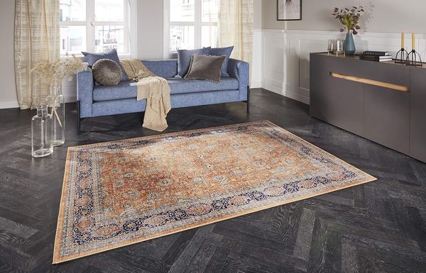 Kurzflor Teppich Keshan Maschad Goldgelb 120x160 cm