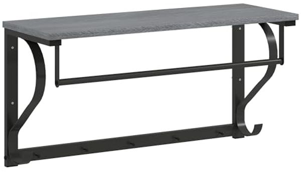HOMCOM Garderobenleiste mit Ablage, 5 Haken und Stange (Wandgarderobe, 1 St, Wandregal), für Flur, Wohnzimmer, Schlafzimmer, Badezimmer Grau
