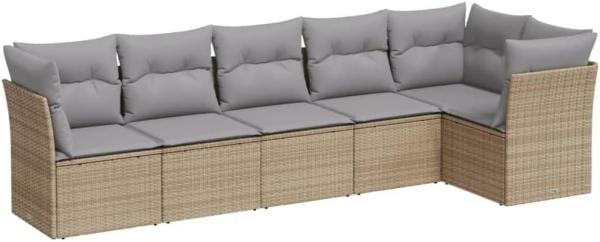 vidaXL 6-tlg. Garten-Sofagarnitur mit Kissen Beige Poly Rattan 3249498